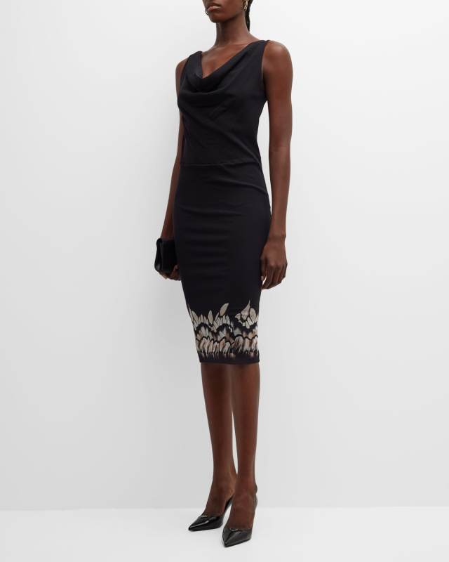 Sleeveless Cowl-Neck Tulle Midi Dress